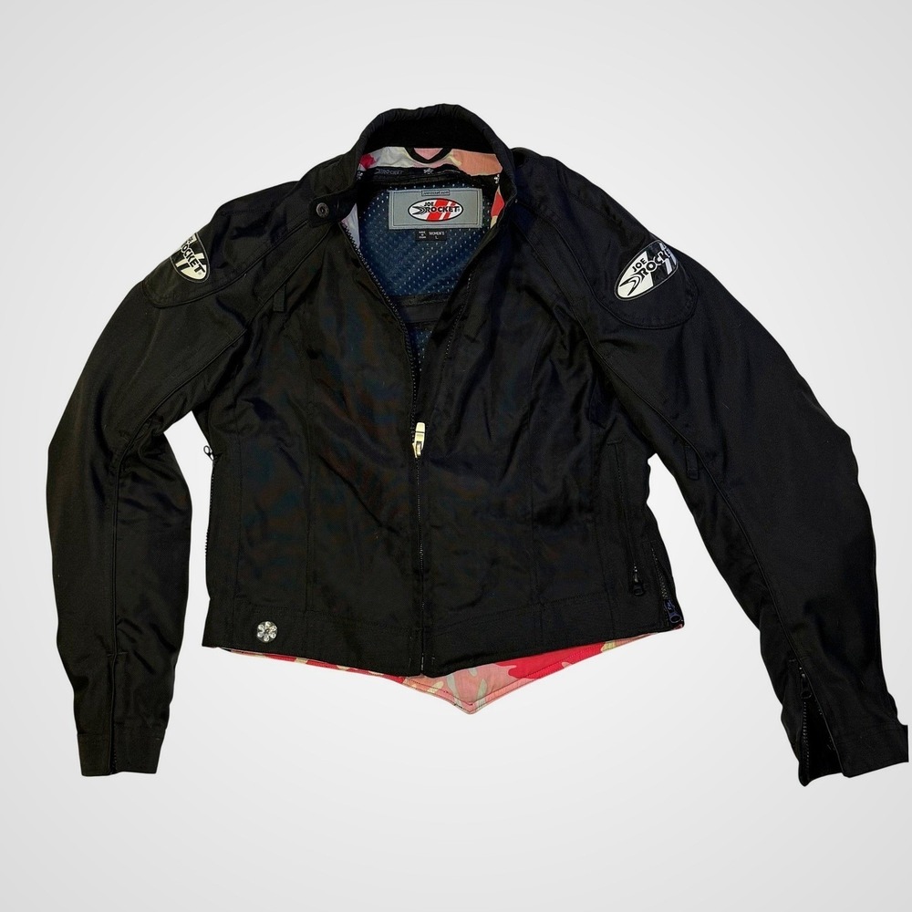 Joe Rocket Padded Womens Large Black Motorcycle Jacket Black & Pink Mesh Liner